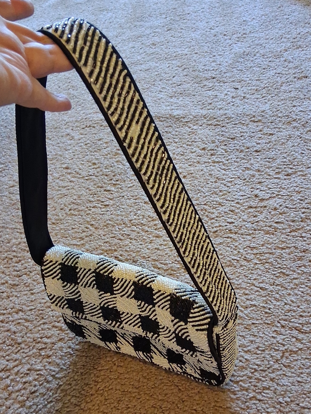 Tiktok Viral Beaded Black & White Check Shoulder Bag - Picture 6 of 15